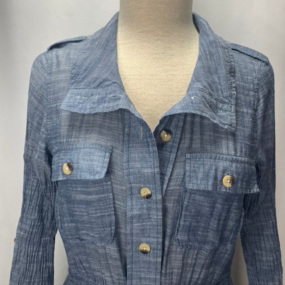 Obey Propaganda Button Roll Up Long Sleeve Blouse